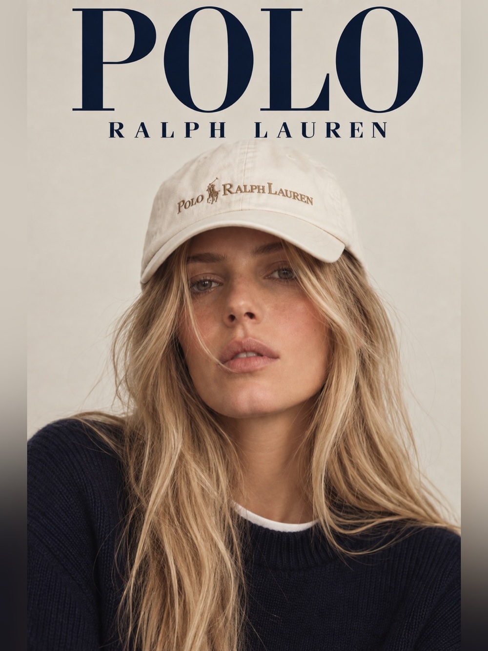 Polo by Ralph Lauren Cream Embroidered Logo Baseball Cap